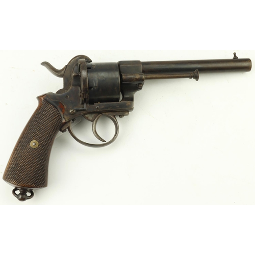 18 - Belgian single & double action pinfire revolver c1860, barrel 14.5cm, fading blue original finish ov... 