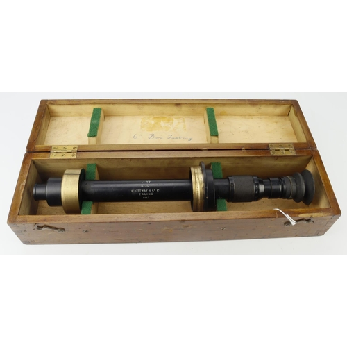 190 - British 1917 dated Anti-Tank Bore Sight in wooden case, marked 'No 20 W Ottway & Co Ltd Ealing 1917 ... 