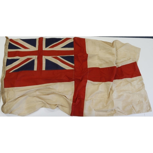 193 - British Royal Navy 5 foot White Ensign, stamped Admiralty, Bristol 1943, service wear.