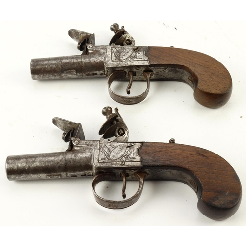 33 - Flintlock matched pair of box lock pocket pistols by Twigg of London.