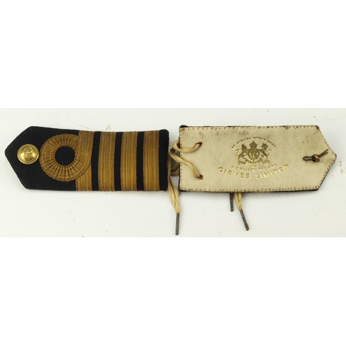 356 - Royal navy world war ii captain’s bullioned shoulder boards, complete with king’s crown buttons and ... 