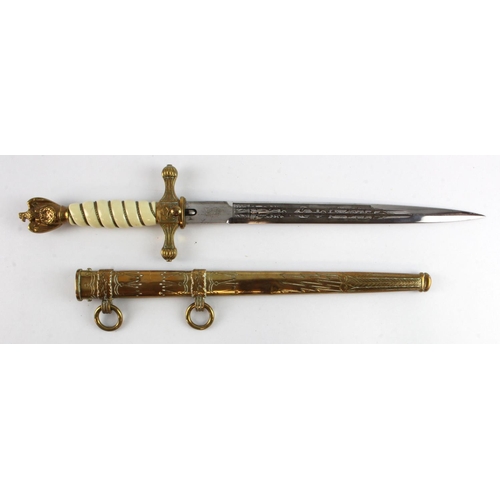 36 - German 3rd Reich Naval Dagger with scabbard, blade maker marked 'Original Eichorn Solingen'.