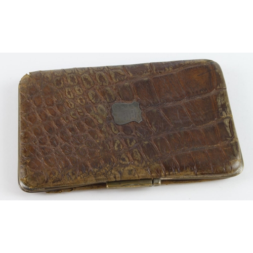 366 - Small leather wallet with engraved plaque to front 'To Lieut Cecil G. Treherne RN of HMS Curacoa fro... 