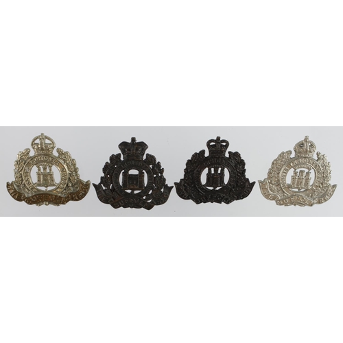 374 - Suffolk Regt Cap badges (4) QVC bronze, KC bronze, KC w/metal, KC bi-metal