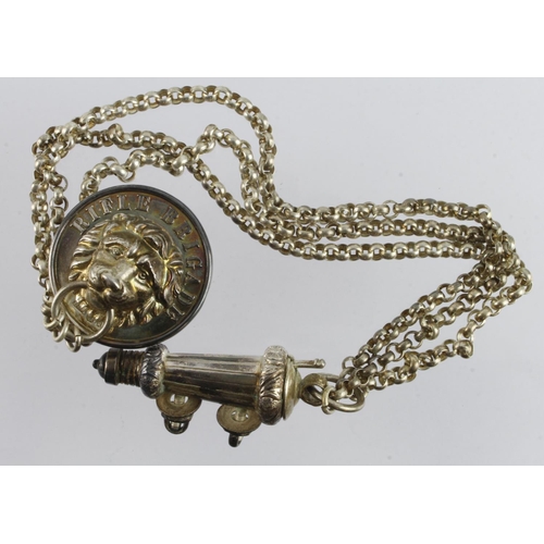 397 - Victorian Cross Belt Whistle and Chain, Rifle Brigade, silver hallmarked for 1890, matching hallmark... 