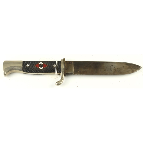 40 - German HJ Hitler Youth Knife, etched usual motto to blade, no scabbard.