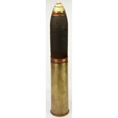 406 - WW1 18 pd shrapnel shell with brass shell case dated 1915 deactivated.