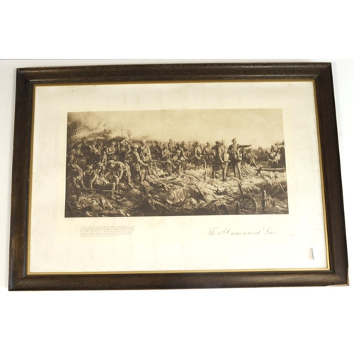 422 - WW1 framed large battlefield print with similar and two large framed portrait photos of WW1 Scottish... 