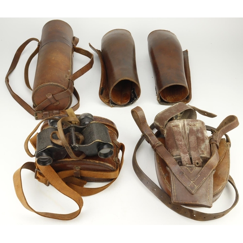 435 - WW1 officers brown leather equipment including Sam Brown, holster, binoculars in case, spurs etc. A ... 