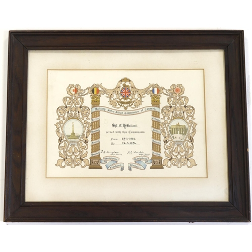 454 - WW1 scarce framed scroll to Sgt C H Gallant for his service during the occupation of Germany from 27... 