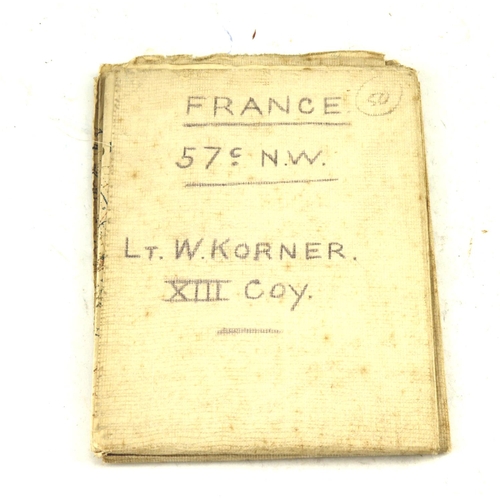 464 - WW1 trench map sheet 57c Bapaume, France trenches corrected 19-8-1918 named to Lt W Korner XIII coy.