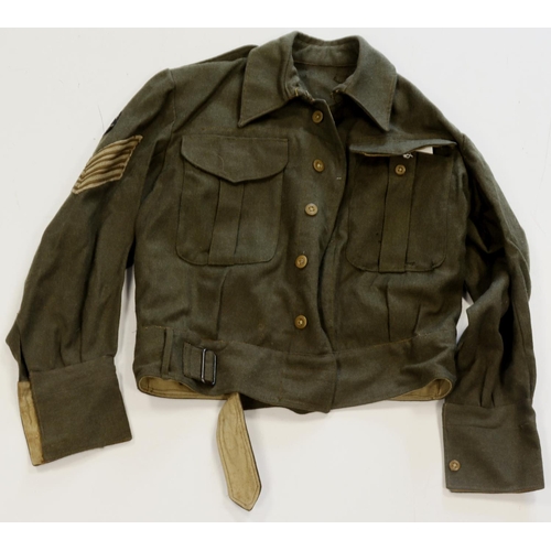 470 - WW2 Australian made battle dress blouse dated 1942 size 9 with cross keys div patches and Sgt stripe... 