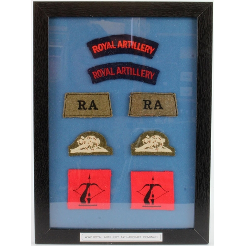 478 - WW2 framed Royal Artillery anti-aircraft command cloth badges.