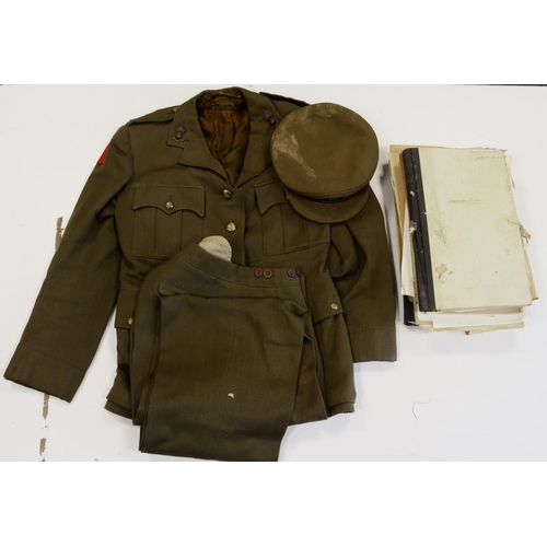 494 - WW2 Royal artillery officers uniform jacket, trousers and hat named to E M Mold and dated 11-6-1940 ... 