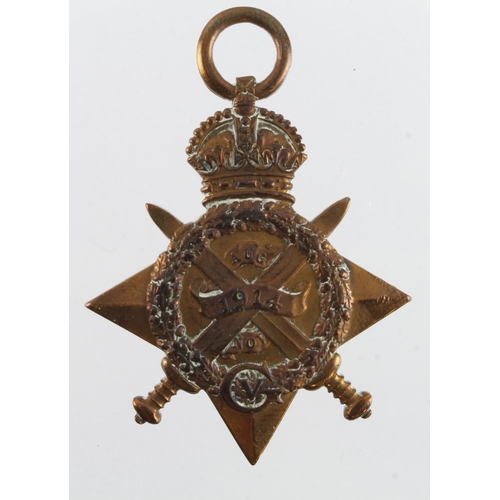 507 - 1914 Star (6427 Cpl G Chamberlain 1/North'n R) entitled to the Aug-Nov clasp, Killed in Action 14/9/... 