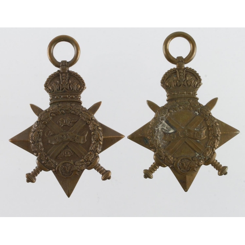 508 - 1914 Star (6429 Pte A E Regis Norfolk Regt). And a 1915 Star (8203 Pte A Aldous Norfolks)  (1+1)