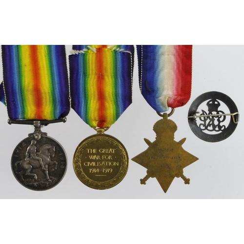 510 - 1914 Star Trio (MS-3365 Pte A Whitaker ASC) with Silver War Badge 309321. Served 2nd I.C.S.C.