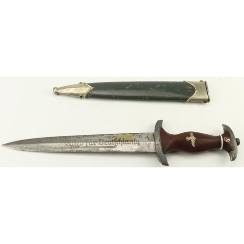 52 - German SA dagger with unusual grey-blue painted scabbard, blade maker marked 'RZM M7/11 1939' and a ... 