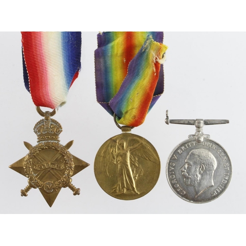 526 - 1915 Star Trio (17007 Pte B Barton Suffolk R) suspender damaged to BWM. With copied research. Born W... 