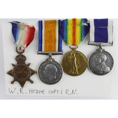 532 - 1915 Star Trio (344406 W R Hodge SHPT.1.RN), GV Naval LSGC Medal (344406 W R Hodge CH SHPT 2CL HMS B... 