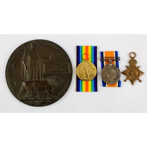 547 - 1915 Star Trio + Death Plaque and Scroll for Pte George William Bunn 11th Infantry (3rd S.A.I. on pa... 