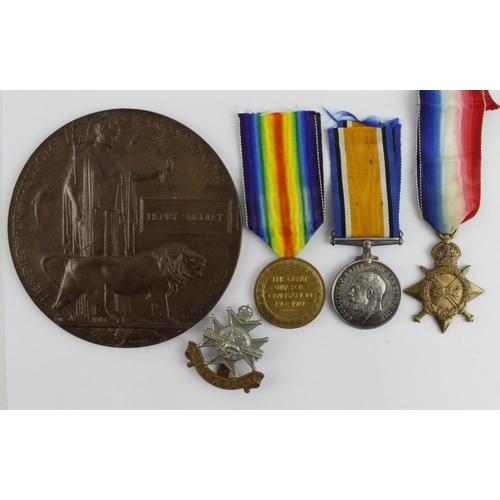 551 - 1915 Star Trio and Death Plaque for 21090 Pte Henry Smedley 10th Bn Notts & Derby Regt. Killed in Ac... 