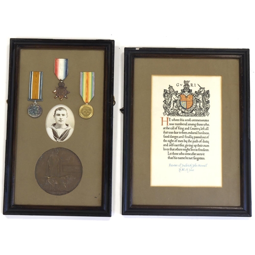 558 - 1915 Star Trio, Death Plaque and Scroll all in original glazed frames for 165781 Painter 1st Class F... 