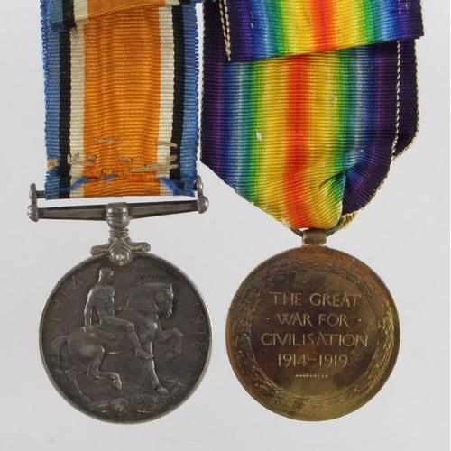 597 - BWM & Victory casualty medals to PW/2412 Pte W Bacon 19th bn Middlesex Reg.  Died 12-4-1918 commemor... 