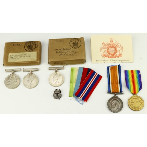 600 - BWM & Victory Medal (11824 1.A.M. A C Collier RFC) born Weybridge, Surrey. WW2 Casualty group for D ... 