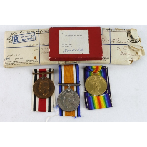 601 - BWM & Victory Medal (126861 Pte S M Barrett Labour Corps), GVI Special Constabulary Medal (Mark S Ba... 