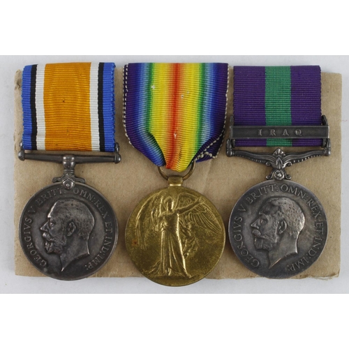 617 - BWM & Victory Medal (55367 Pte A F Frear E.York R) and GSM GV with Iraq clasp (55367 Pte A F Frear E... 