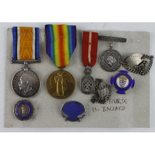 631 - BWM & Victory Medal (S.Nurse H Ballard) with various other nursing related badges. With research, He... 