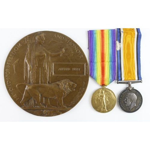 635 - BWM & Victory Medal + Death Plaque for 106363 Pte Alfred Bibby 41st Bn MGC (Infy), Killed In Action ... 