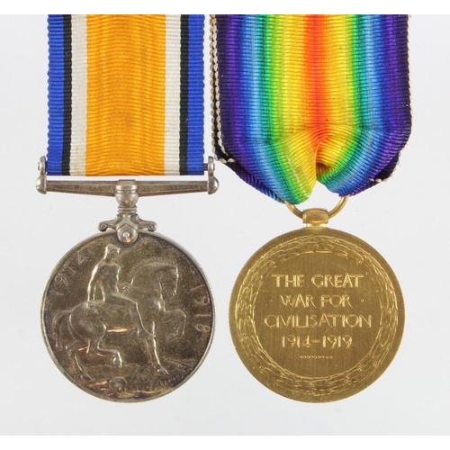 643 - BWM & Victory medals with original service documents to G-67798 Pte L E Wood the Queens Reg.