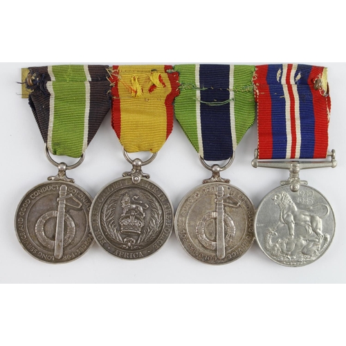 706 - Group mounted as worn - War Medal, GVI Colonial Police Forces Meritorious Service Medal (Sen.Insp. A... 