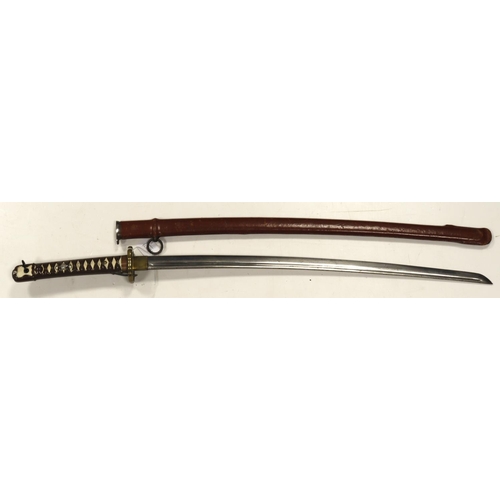 71 - Japanese WW2 sword with leather covered scabbard, various armoury markings, blade numbered '27150'. ... 