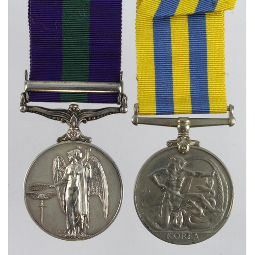 727 - GSM QE2 for Malaya (22305840 Cpl J Hallsworth REME) and Queens Korea Medal (22305840 Sgt J Hallswort... 