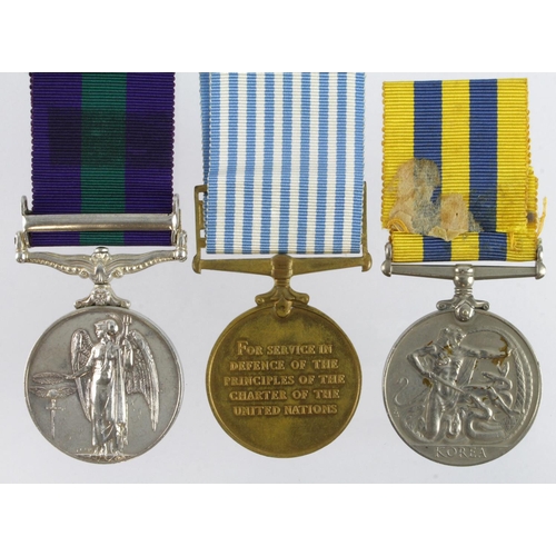 730 - GSM QE2 with Malaya clasp (22246386 Cpl J Russell REME), Korea Medal (22246386 Cfn J Russell REME) a... 