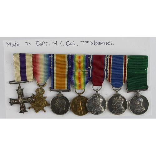 797 - Miniature Medal group - Military Cross, 1915 Star Trio, 1935 Jubilee Medal, 1937 Coronation Medal, G... 