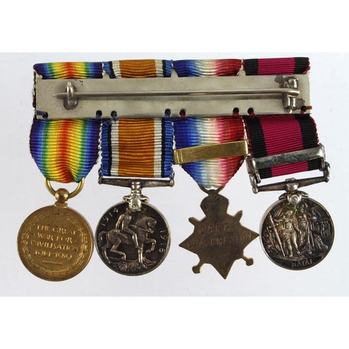 801 - Miniature Medal group - Natal Medal + 1906 clasp, 1915 Star + mons clasp, BWM & Victory Medal. Medal... 