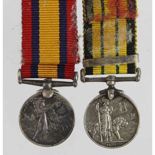 814 - Miniature Medals - QSA no clasps, and Africa General Service Medal GV with bar East Africa 1918 (2)