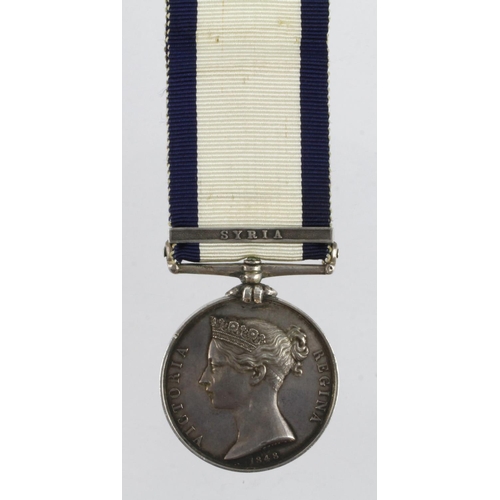 829 - Naval General Service Medal 1848 with Syria clasp (Chas Saunderson) a Gunroom Steward Pique. Ex Glen... 