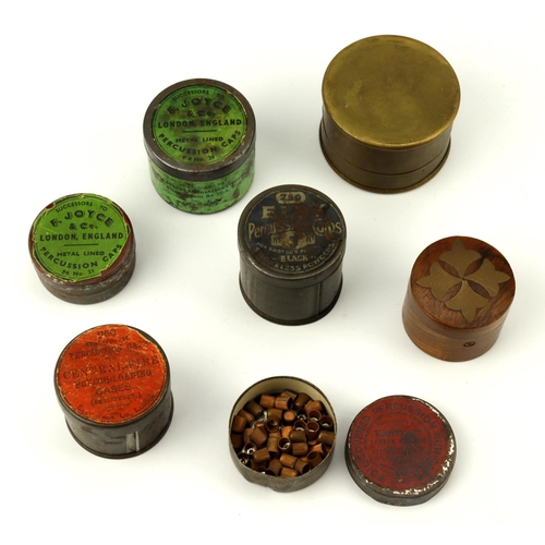 83 - Percussion cap tins, goup of eight, being an eley ‘black’ no.1, for 250 caps, an eley red label for ... 