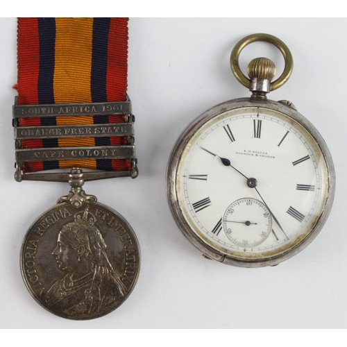 855 - QSA with bars CC/OFS/SA01 named (7278 Sgt J Laskey, Norfolk Regt). With Pocket Watch a/f, and origin... 