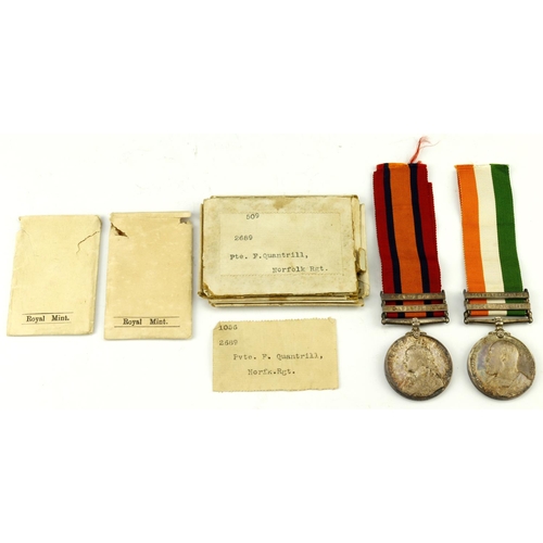 859 - QSA with bars CC/Paar and KSA with bars SA01/SA02 to (2689 Pte F Quantrill Norfolk Regt) served 2nd ... 