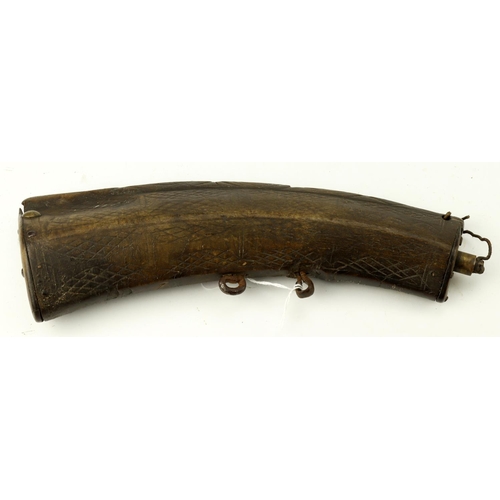 90 - Powder horn made from a mouflon ram’s horn, early 19th century, mediterranean, decorated with carved... 