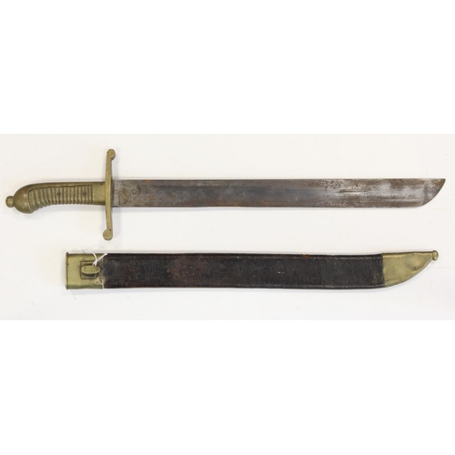 92 - Prussian mid 19th century infantry sword in its black leather scabbard unit marked 12.AF.10.5.