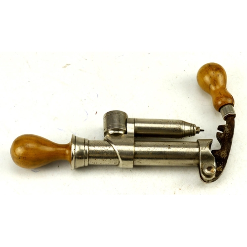 93 - Reloading 12-gauge hand-held tool, late 1880s, nickelled steel, incorporates a roll-turnover, rammer... 