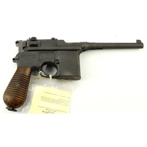 98 - Semi-Automatic Mauser Broomhandle pistol, serial No:55648, barrel 6