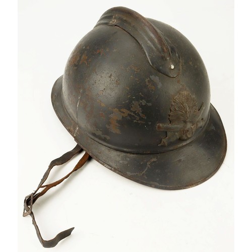 425 - WW1 French Adrian steel helmet with liner and chin strap